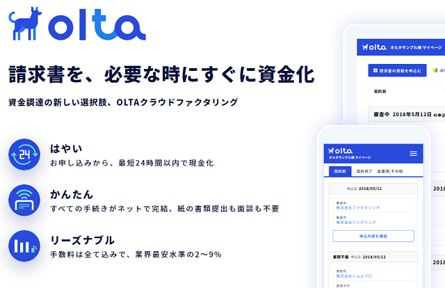 【最短即日入金】請求書を現金化 OLTAクラウドファクタリング